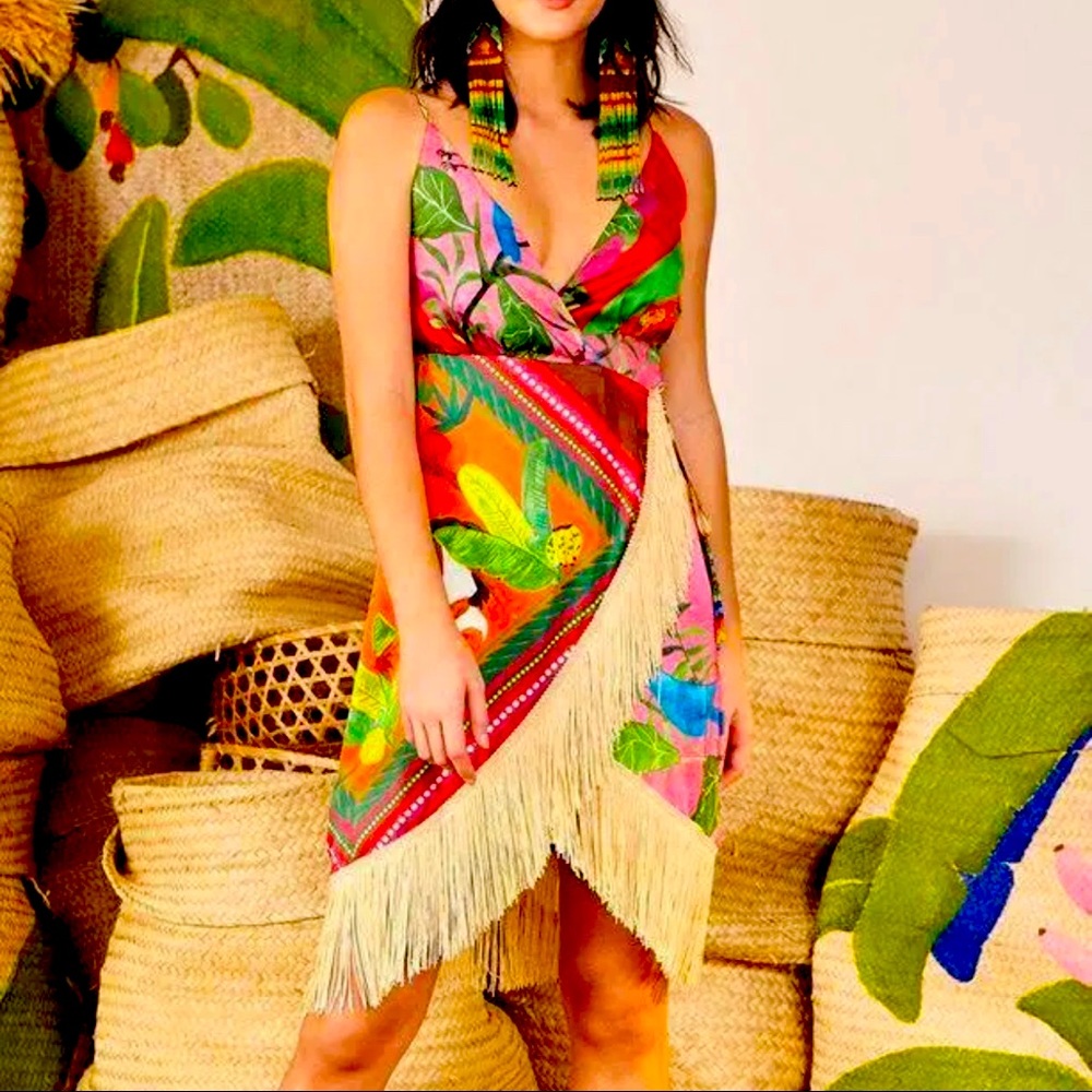 FARM RIO Fringe Wrap Dress